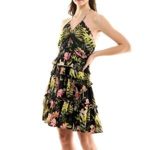 NICOLE MILLER Floral Mini Halter Dress